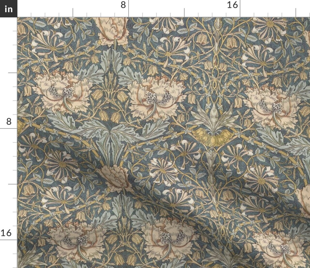 Arts And Crafts English Garden Honeysuckle Floral Damask William Morris Custom Printed Fabric by Spoonflower Various Fabrics by the Yard or Fat Quarter